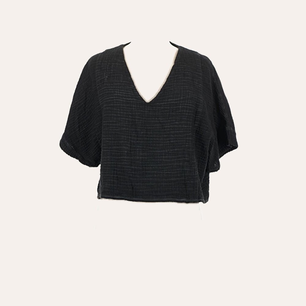 Pokoloco Muslin Cotton Crinkle Crop Top - Size OS - Distressed Natural Black - Picture 9 of 13